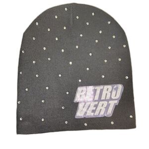 Retrovert Black Beanie Rhinestone Logo Y2K Streetwear Glitz Skull Cap